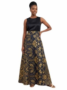 ERDEM JACQUARD Vintage Gold & Black Paisley Maxi Skirt Fall ‘19 Collection